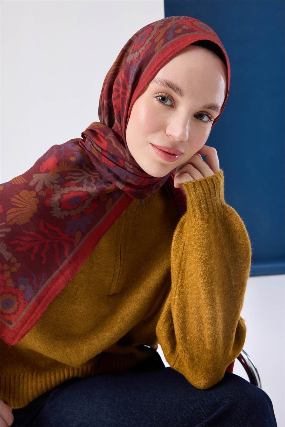 Urban Hours Aqua Whisper Bordo Mayda Şal 190x70