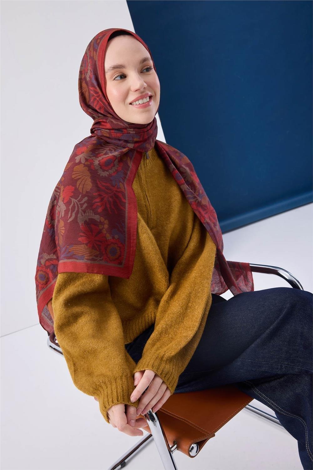 Urban Hours Aqua Whisper Bordo Mayda Şal 190x70