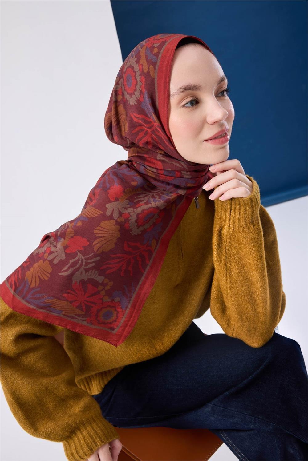 Urban Hours Aqua Whisper Bordo Mayda Şal 190x70