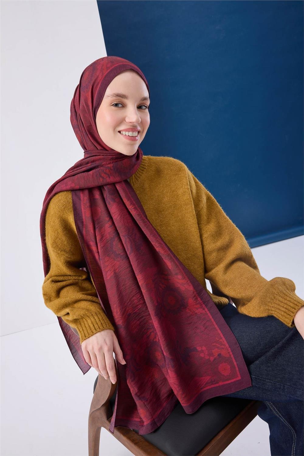 Urban Hours Aqua Whisper Koyu Kırmızı Mayda Şal 190x70