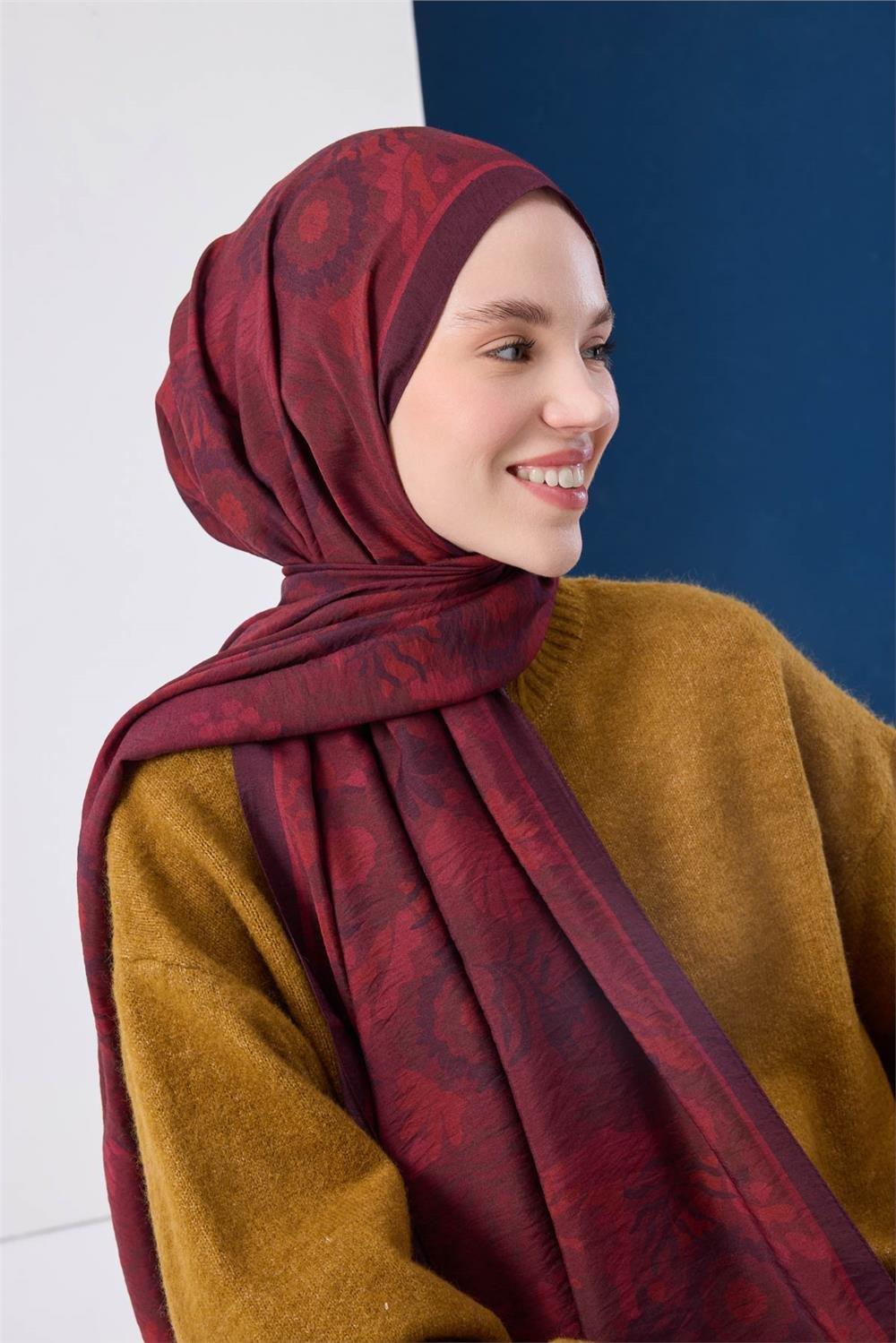 Urban Hours Aqua Whisper Koyu Kırmızı Mayda Şal 190x70