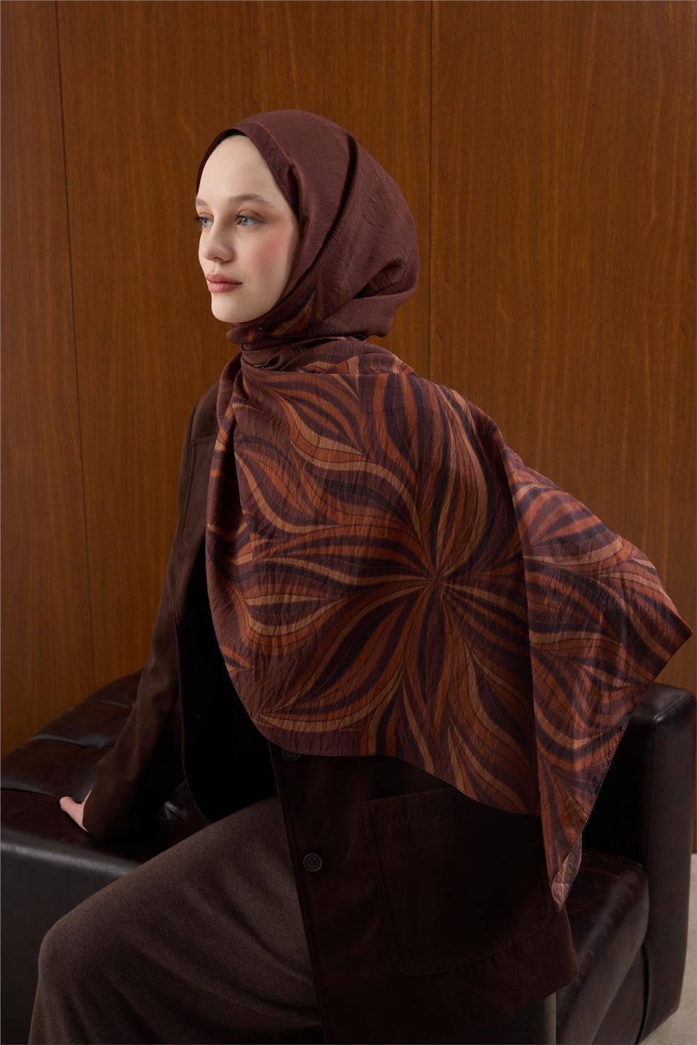 Viskon Karışımlı Mayda Şal Kiremit Zemin Çok Renkli Desenli Tok Duruşlu 190x70