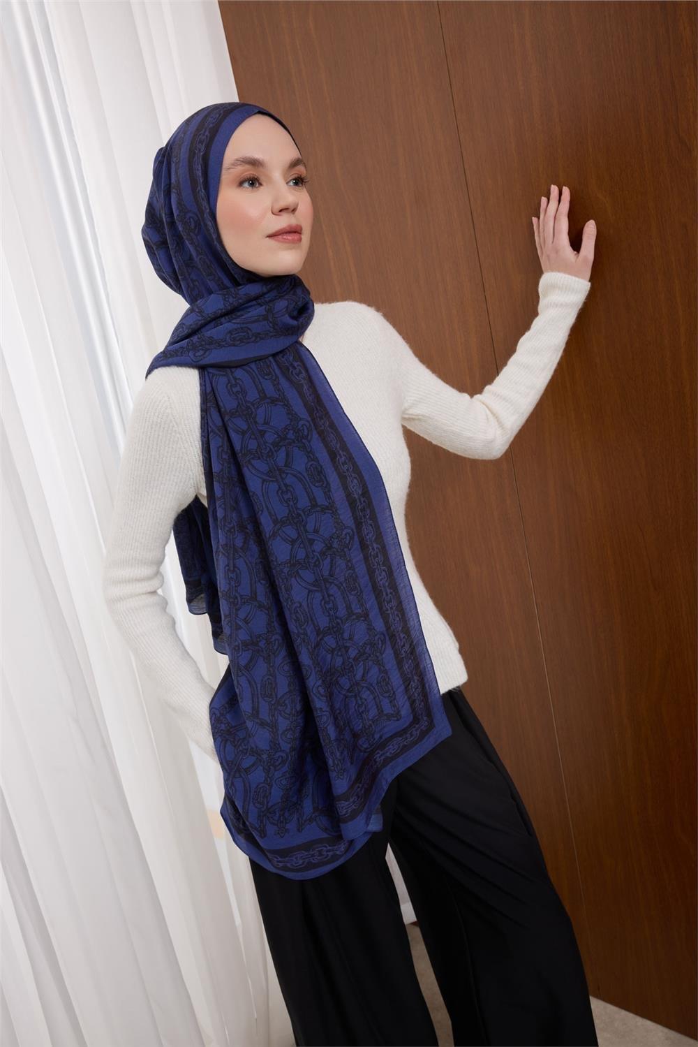 Viskon Mayda Şal Funda Zincir Desenli Tok Duruşlu 190x70