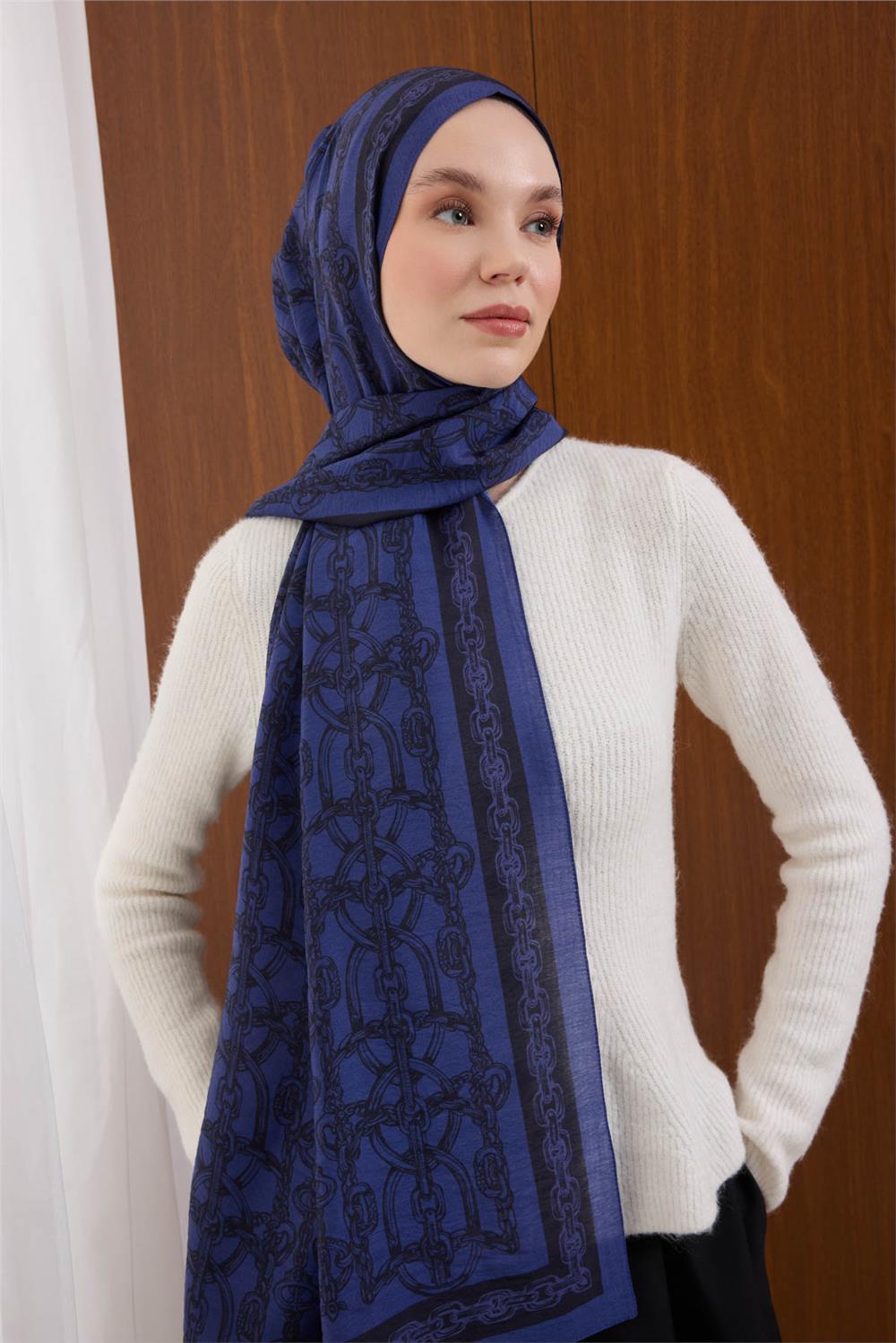 Viskon Mayda Şal Funda Zincir Desenli Tok Duruşlu 190x70