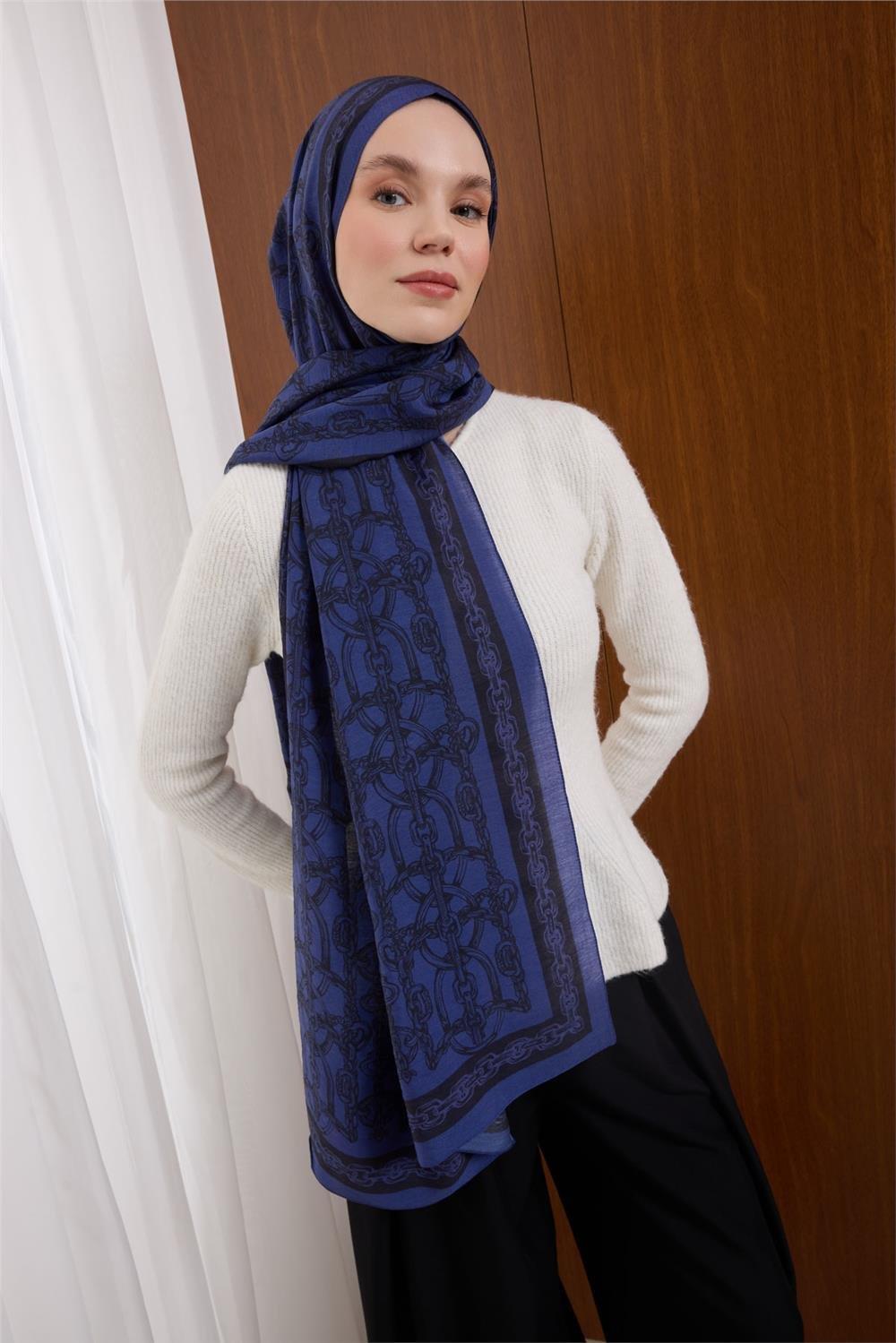 Viskon Mayda Şal Funda Zincir Desenli Tok Duruşlu 190x70