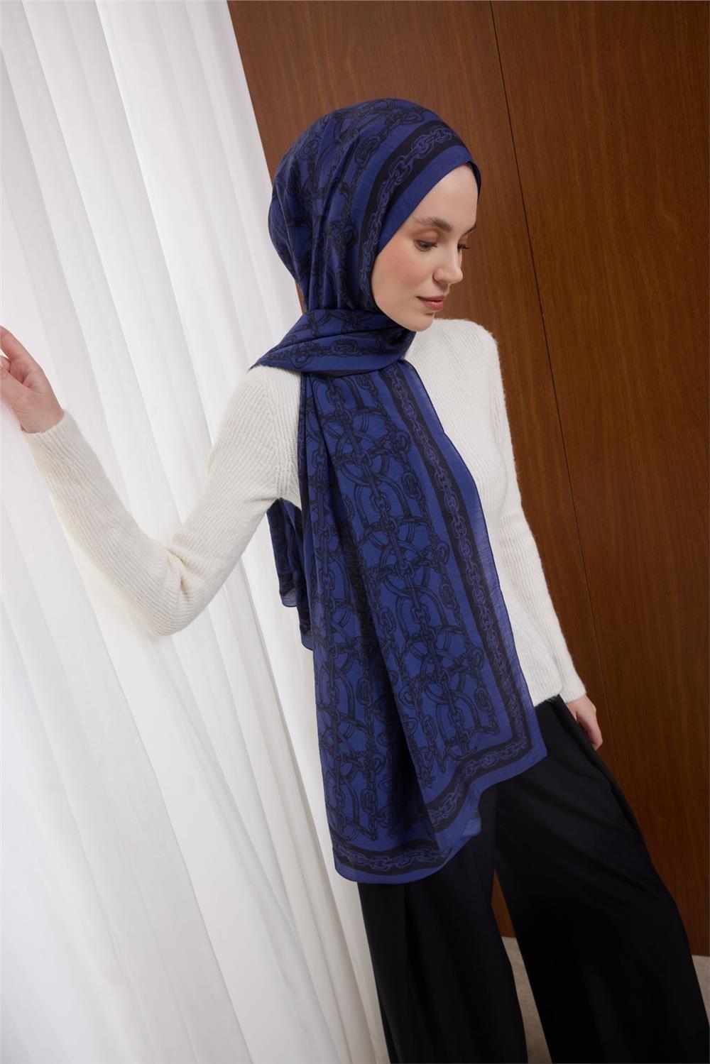 Viskon Mayda Şal Funda Zincir Desenli Tok Duruşlu 190x70