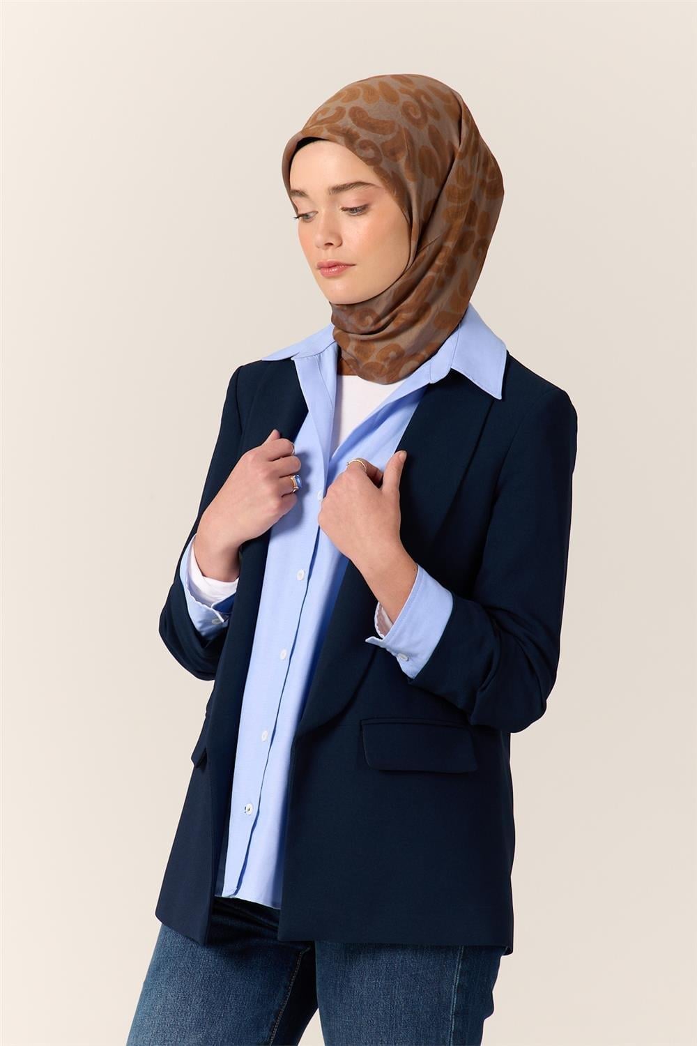 Viskon Karışımlı Velora Eşarp Taba-Gri-Soğan Kabuğu Desenli İnce Dokulu Dökümlü 90x90