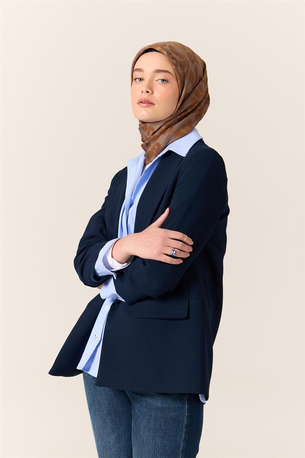 Viskon Karışımlı Velora Eşarp Taba-Gri-Soğan Kabuğu Desenli İnce Dokulu Dökümlü 90x90