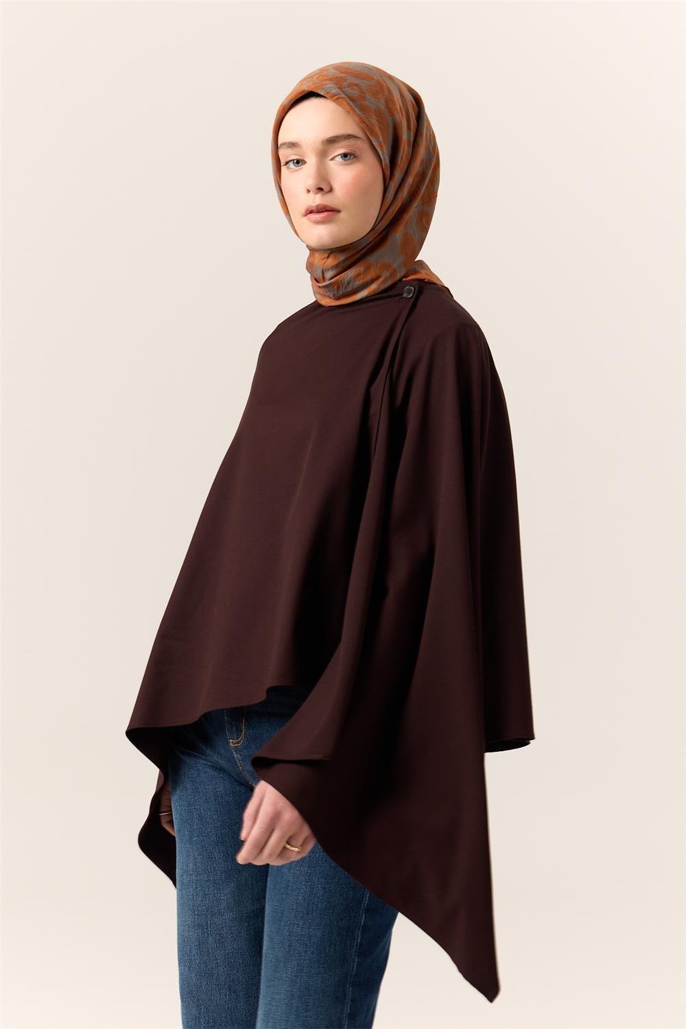 Viskon Karışımlı Velora Eşarp Koyu Gri-Kiremit-Turuncu Desenli İnce Dokulu Dökümlü 90x90