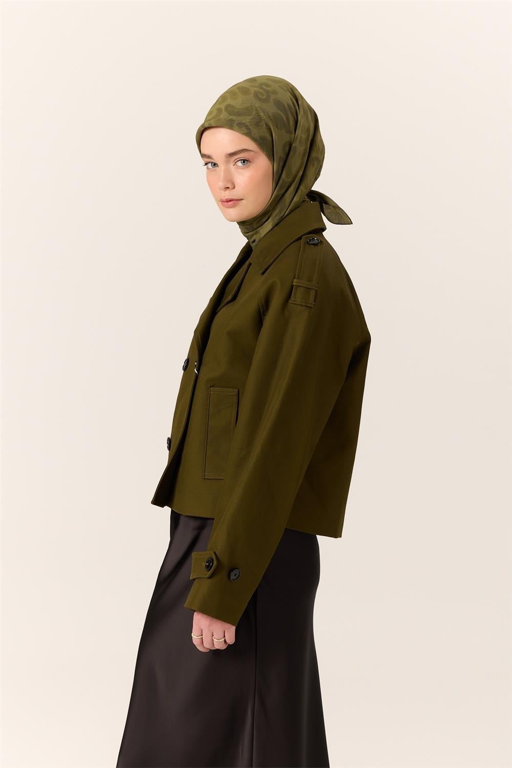 Viskon Karışımlı Velora Eşarp Kına Yeşili-Çimen Yeşili Desenli İnce Dokulu Dökümlü 90x90