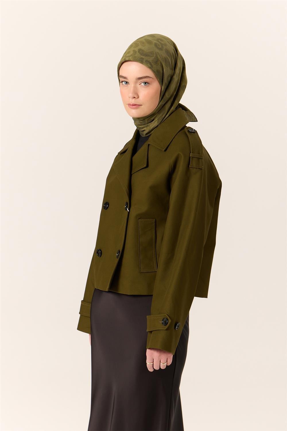 Viskon Karışımlı Velora Eşarp Kına Yeşili-Çimen Yeşili Desenli İnce Dokulu Dökümlü 90x90