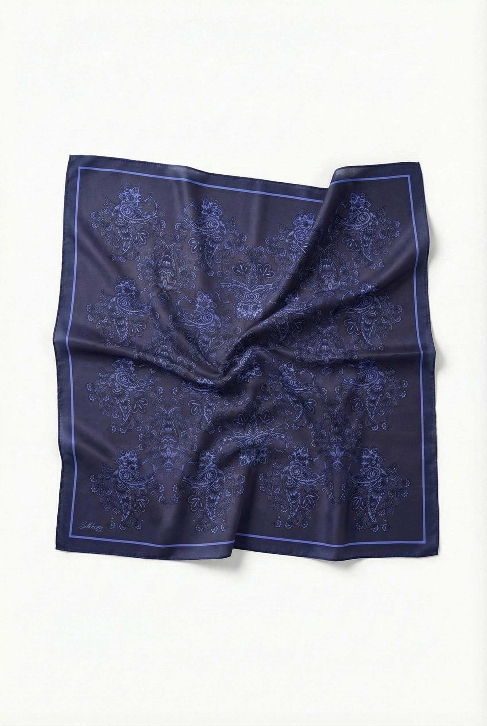 Viskon Velora Eşarp Dört Mevsim Barok Floral Desen Koyu Mavi 90X90