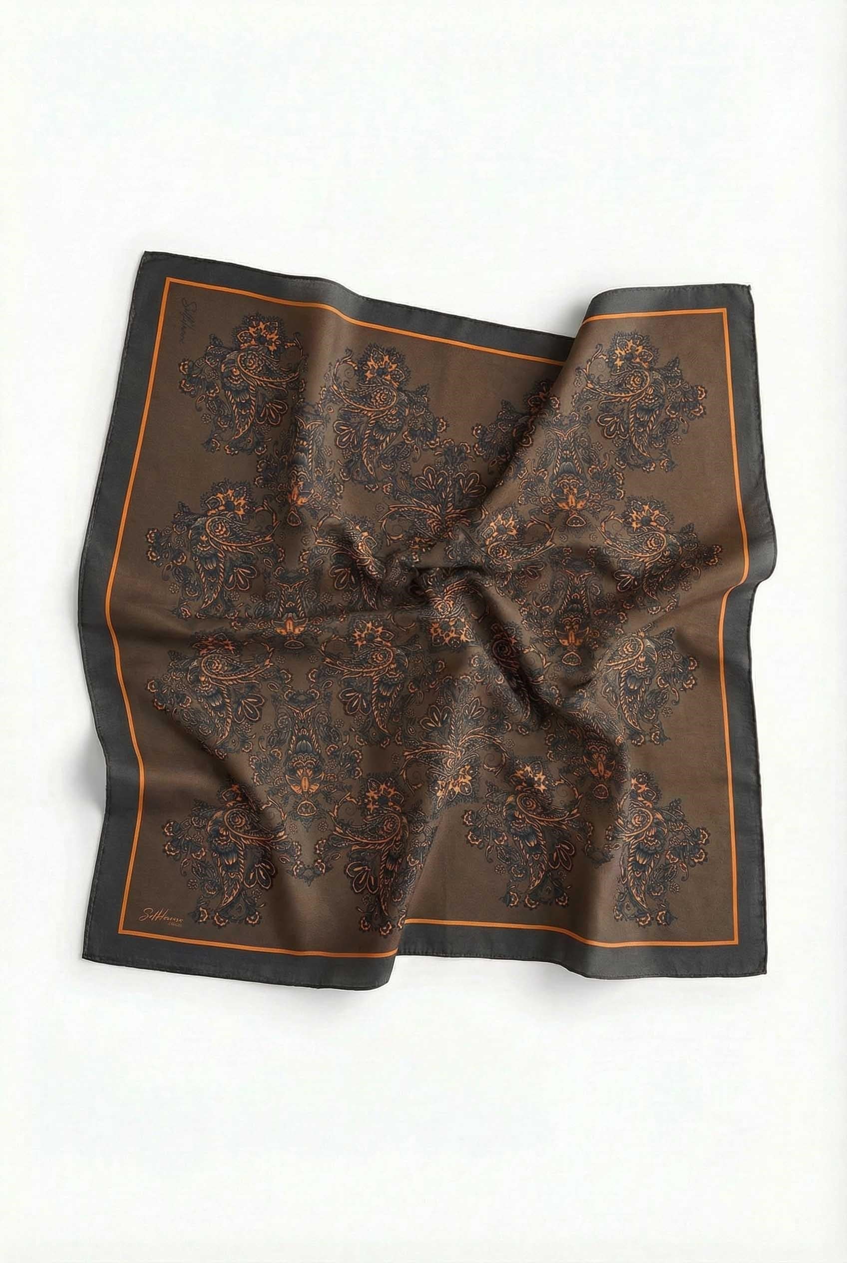 Viskon Velora Eşarp Dört Mevsim Barok Floral Desen Dumanlı Gri 90X90
