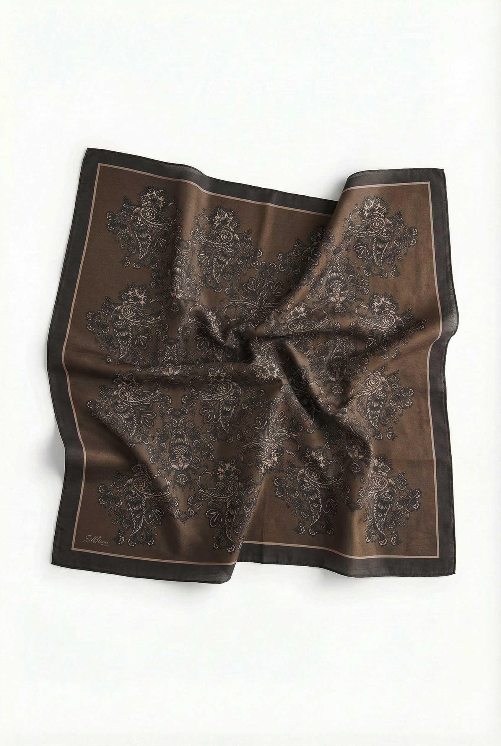 Viskon Velora Eşarp Dört Mevsim Barok Floral Desen Kahverengi 90X90