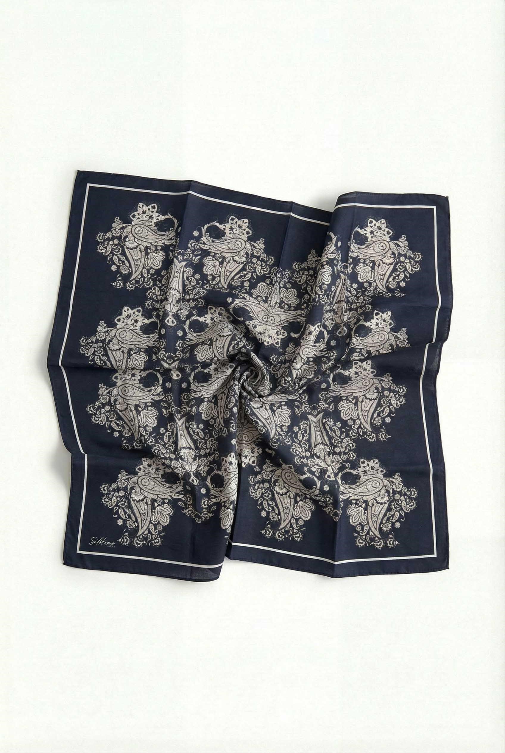 Viskon Velora Eşarp Dört Mevsim Barok Floral Desen Canlı Siyah 90X90