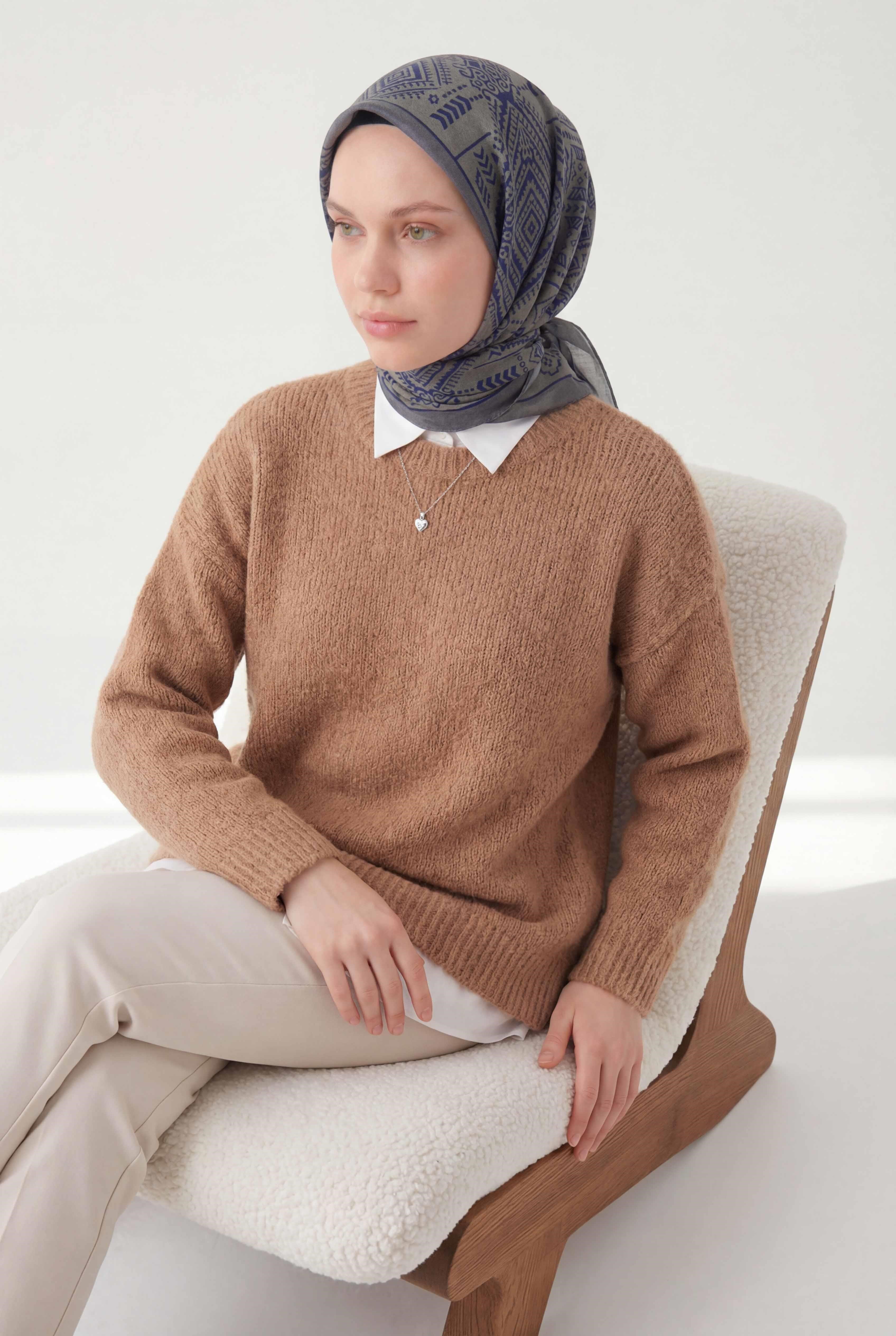 Viskon Velora Eşarp Dört Mevsim Kilim Desen Küf Yeşili 90X90