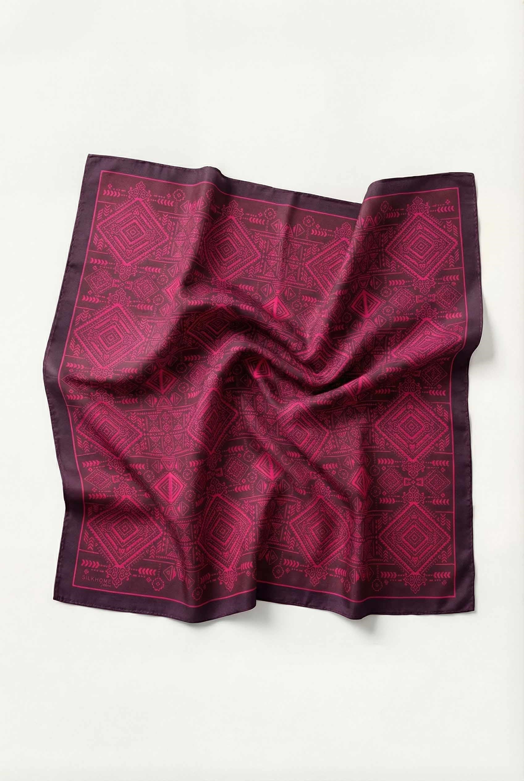 Viskon Velora Eşarp Dört Mevsim Kilim Desen Mürdüm 90X90