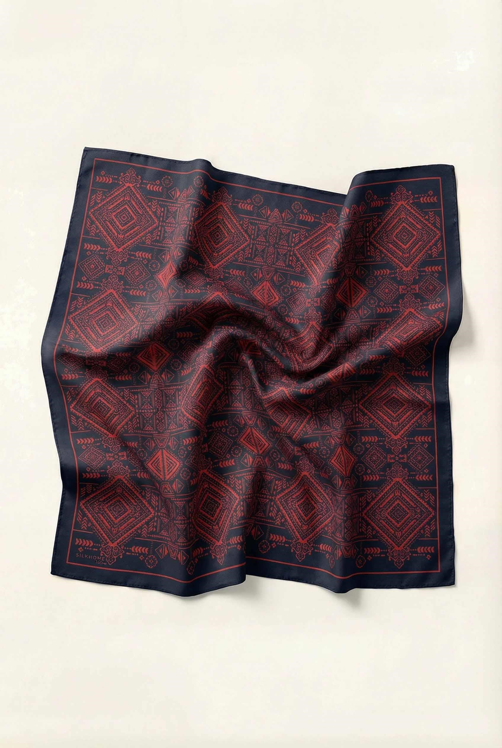 Viskon Velora Eşarp Dört Mevsim Kilim Desen Siyah 90X90