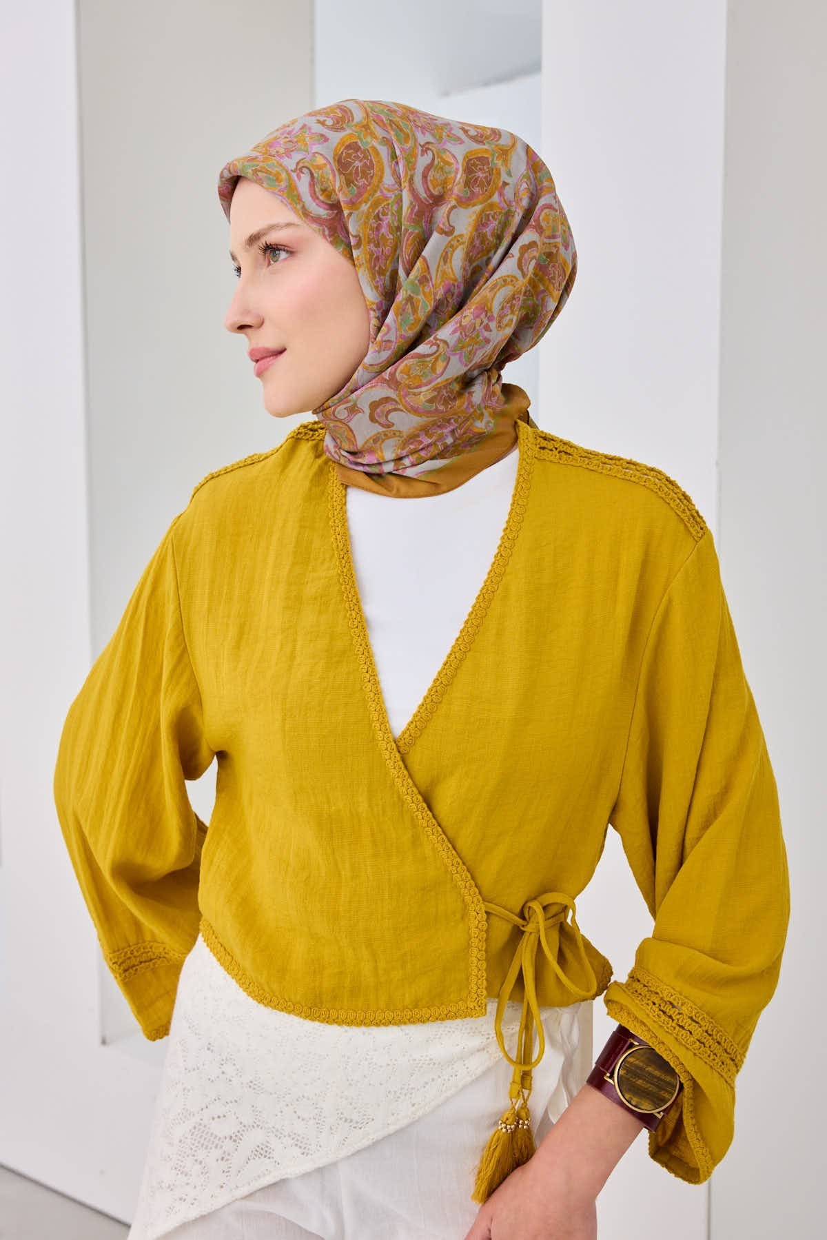 Velora Eşarp Ethnic Hardal