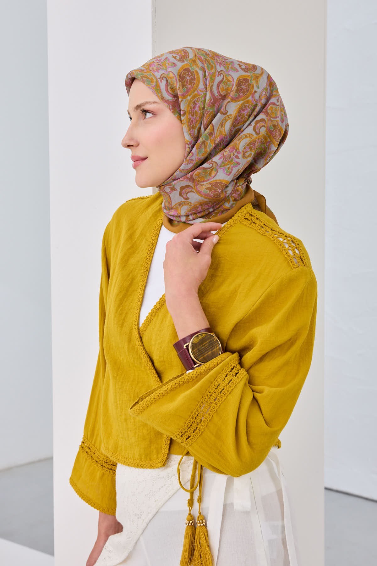 Velora Eşarp Ethnic Hardal
