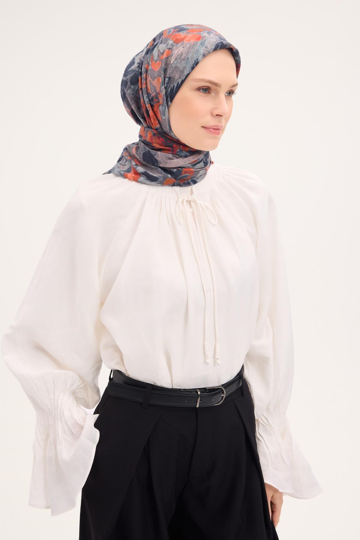 Velora Eşarp Fırça Çiçek Desen Kiremit 90X90