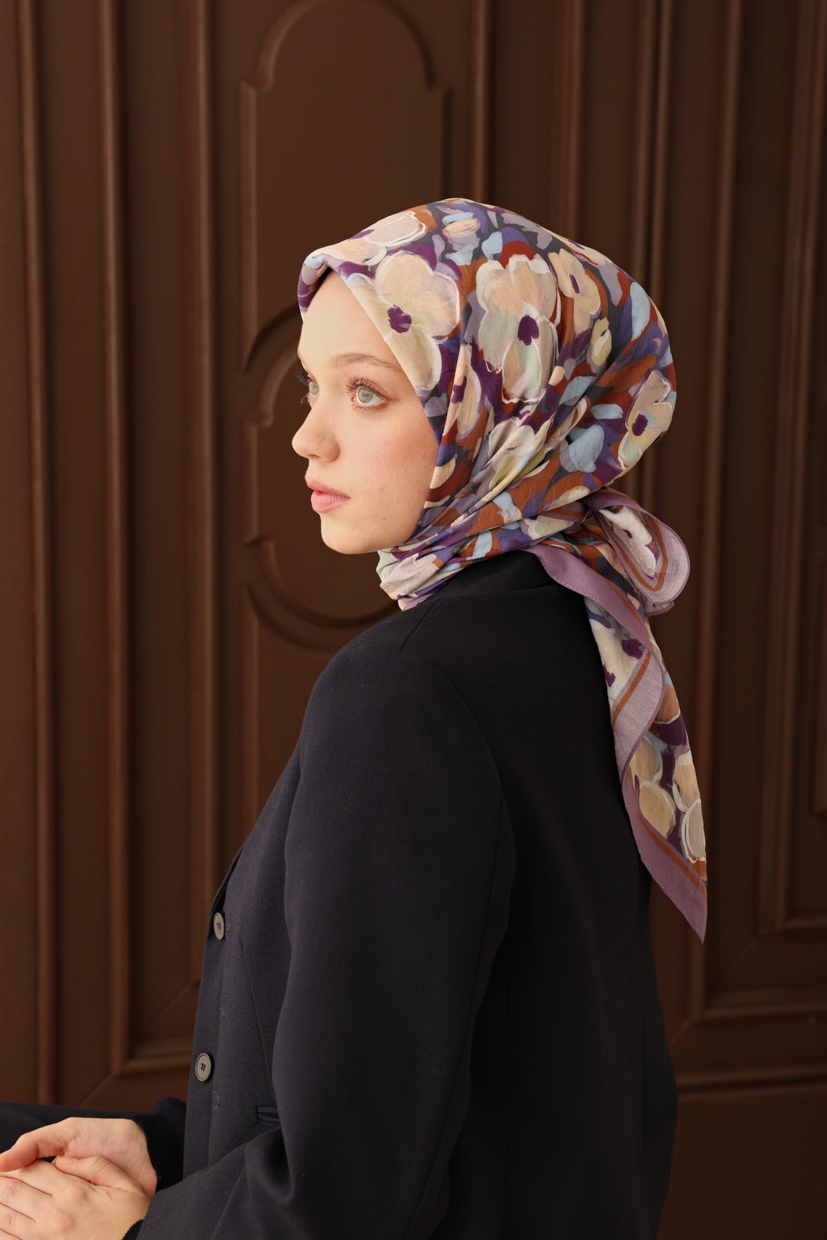 Velora Eşarp Flower Eflatun