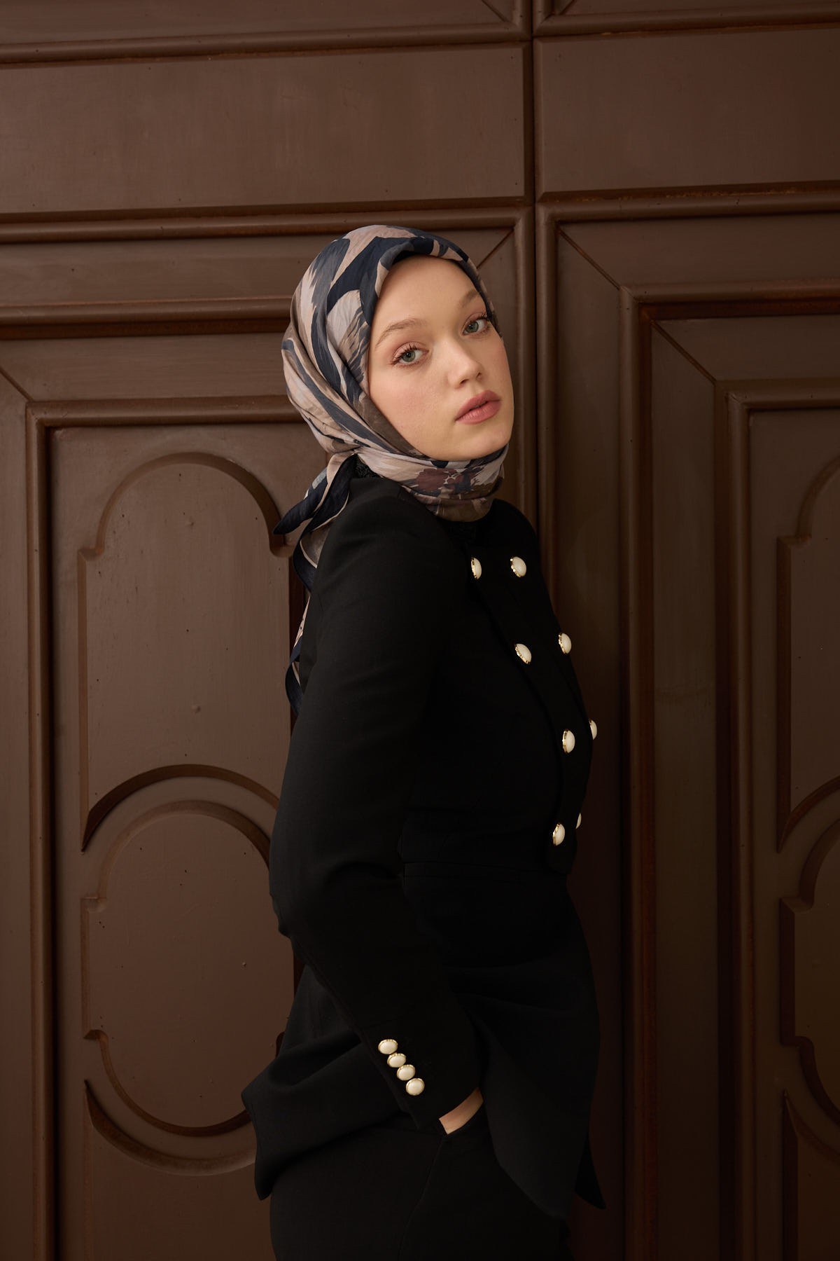Velora Eşarp Flower Koyu Lacivert