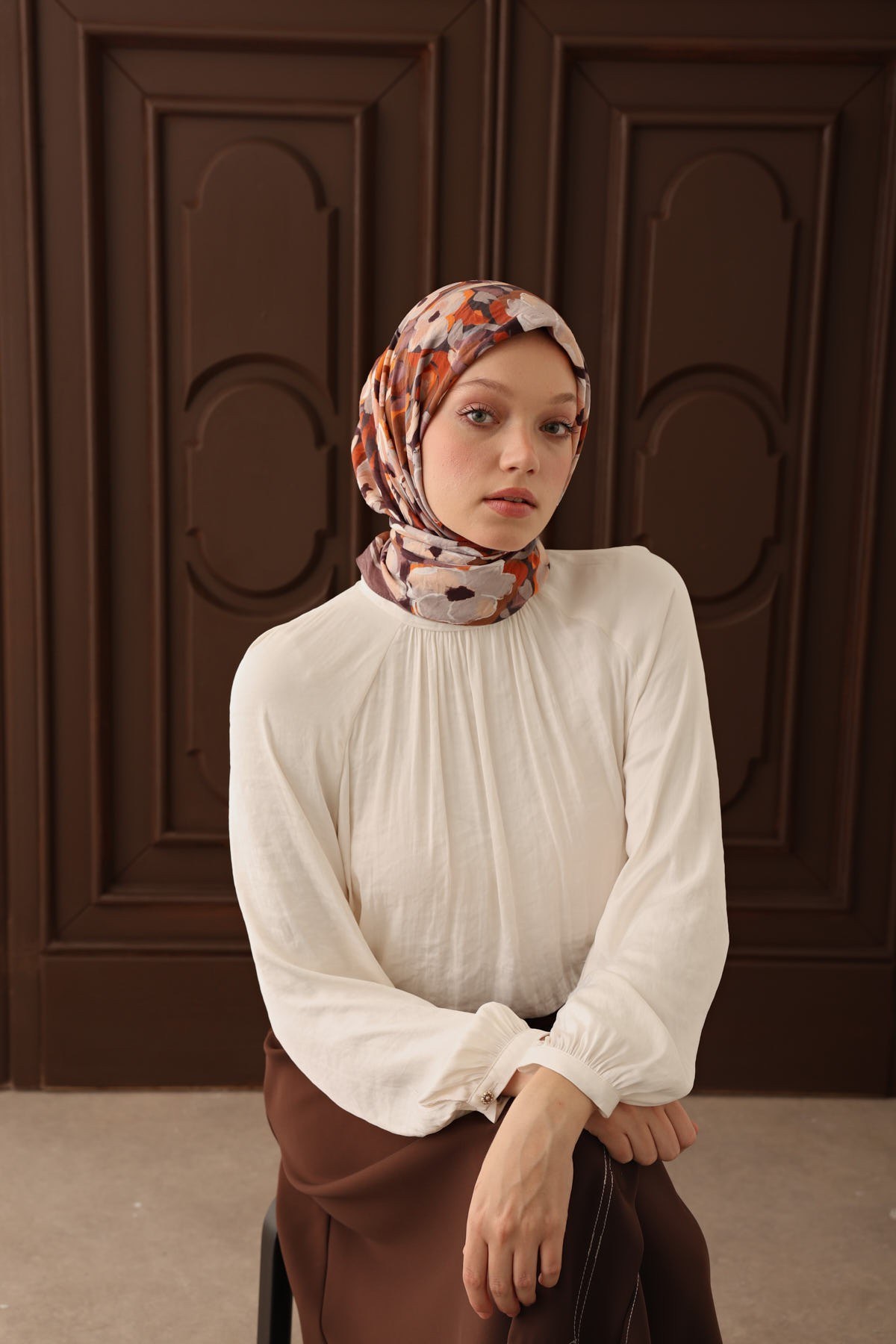 Velora Eşarp Flower Koyu Vizon