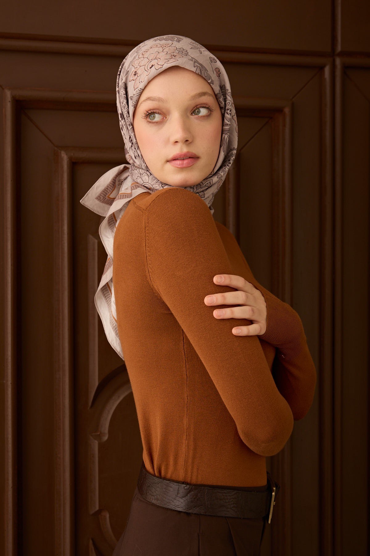 Velora Eşarp Shawl Pattern Açık Gri