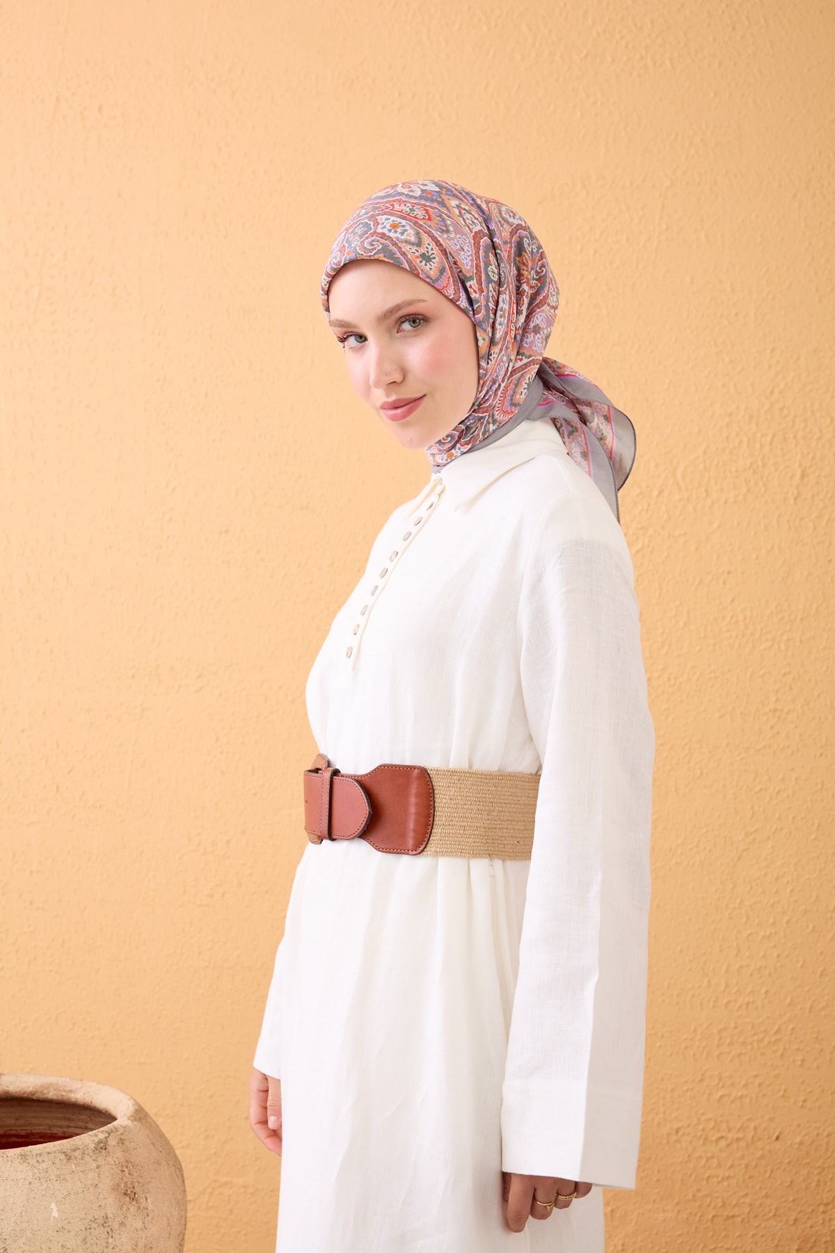 Velora Eşarp Vintage Paisley Koyu Gri