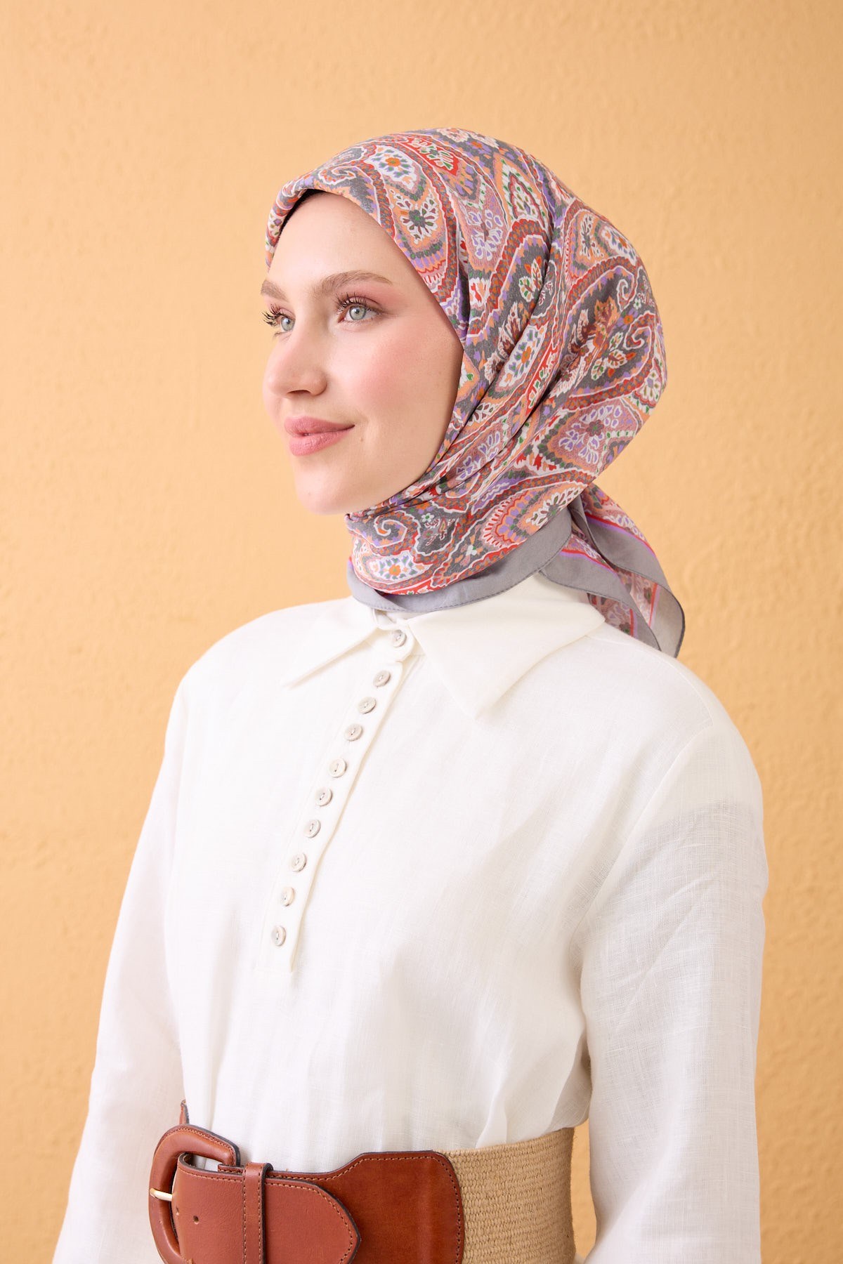 Velora Eşarp Vintage Paisley Koyu Gri