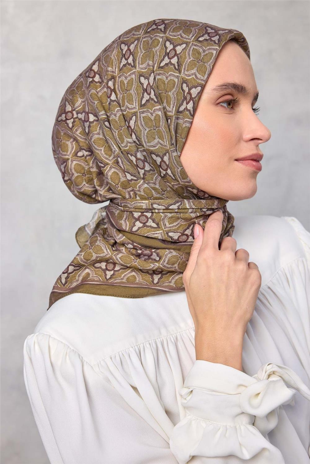 Viskon Velora Eşarp Dört Mevsim Mürdüm Kahve  90x90