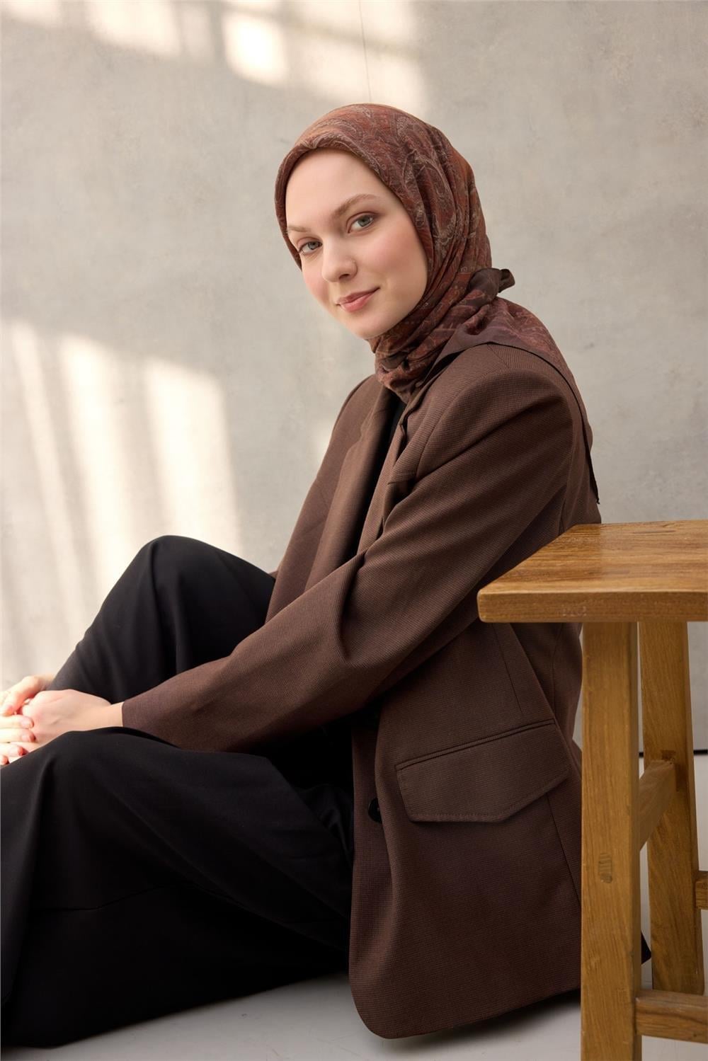 Viskon Velora Eşarp Dört Mevsim Bakır Kahve 90x90