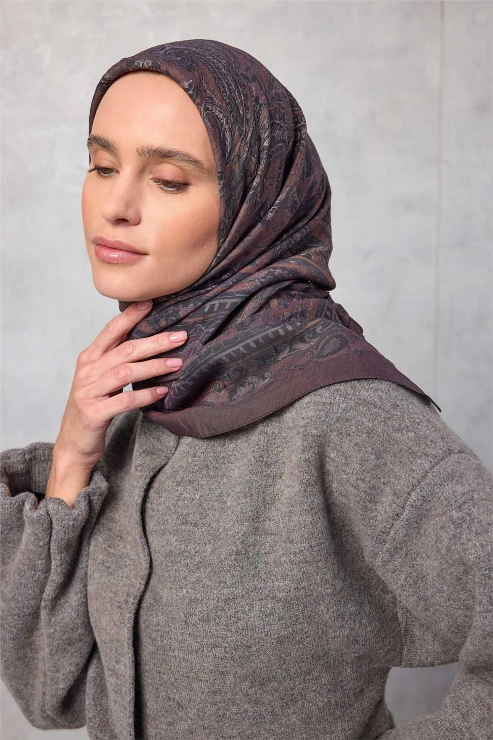 Viskon Velora Eşarp Dört Mevsim Mürdüm 90x90