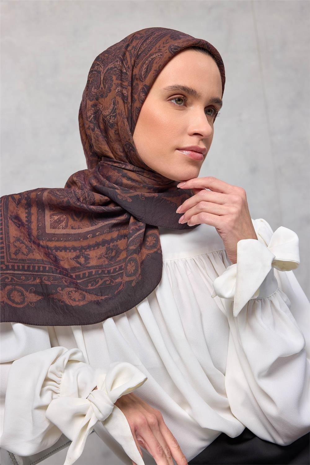 Viskon Velora Eşarp Dört Mevsim Siyah Mürdüm 90x90