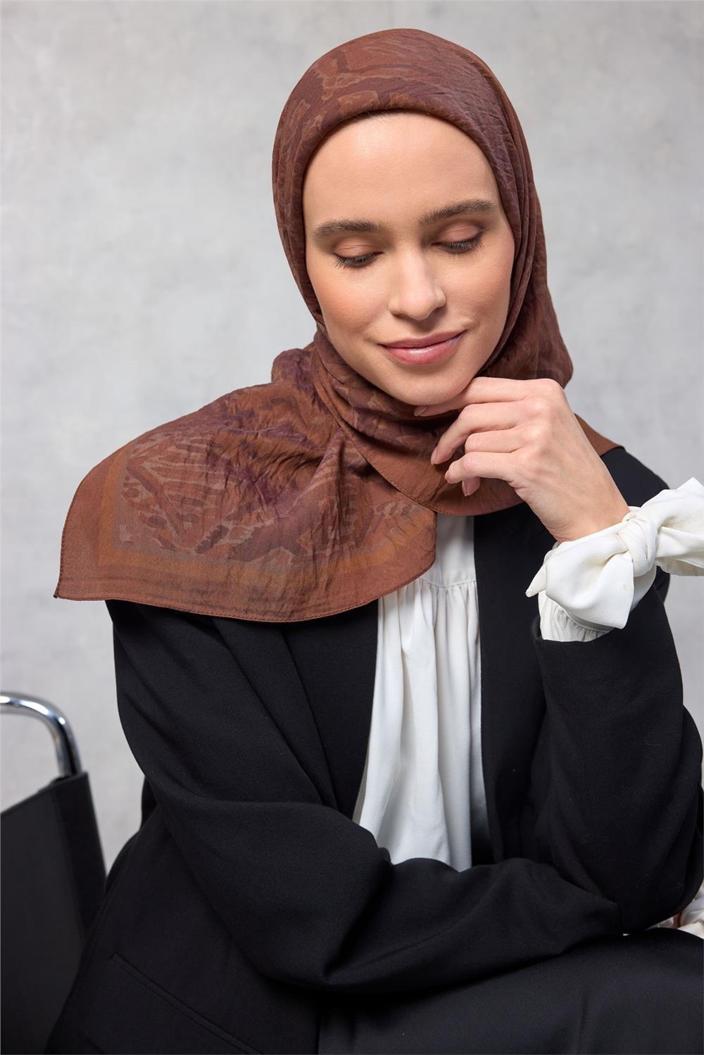 Viskon Velora Eşarp Dört Mevsim Karma Desen Tarçın 90x90