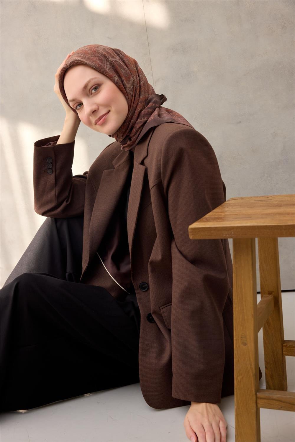 Viskon Velora Eşarp Dört Mevsim Bakır Kahve 90x90