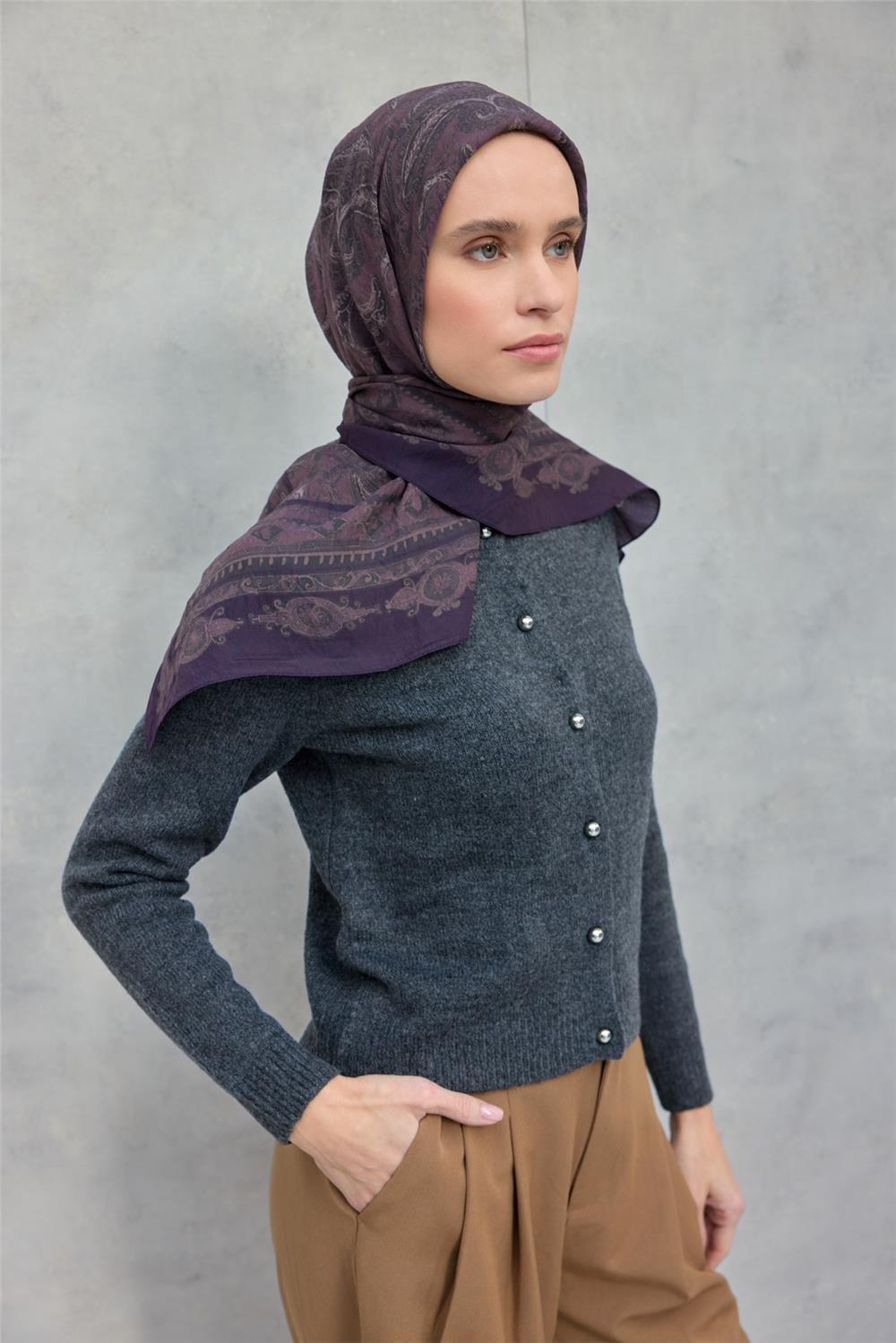 Viskon Velora Eşarp Dört Mevsim Koyu Mürdüm 90x90