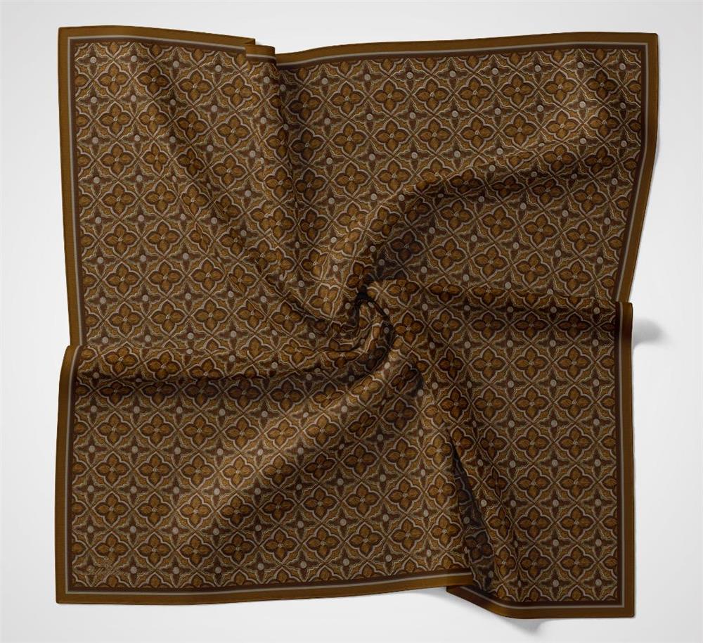 Viskon Velora Eşarp Taba Karamel Yonca Desenli Tok Duruşlu 90x90