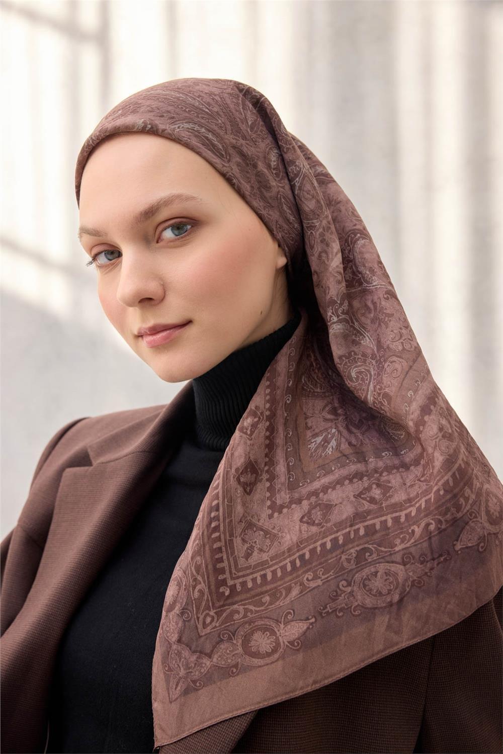 Viskon Velora Eşarp Dört Mevsim Mocha 90x90