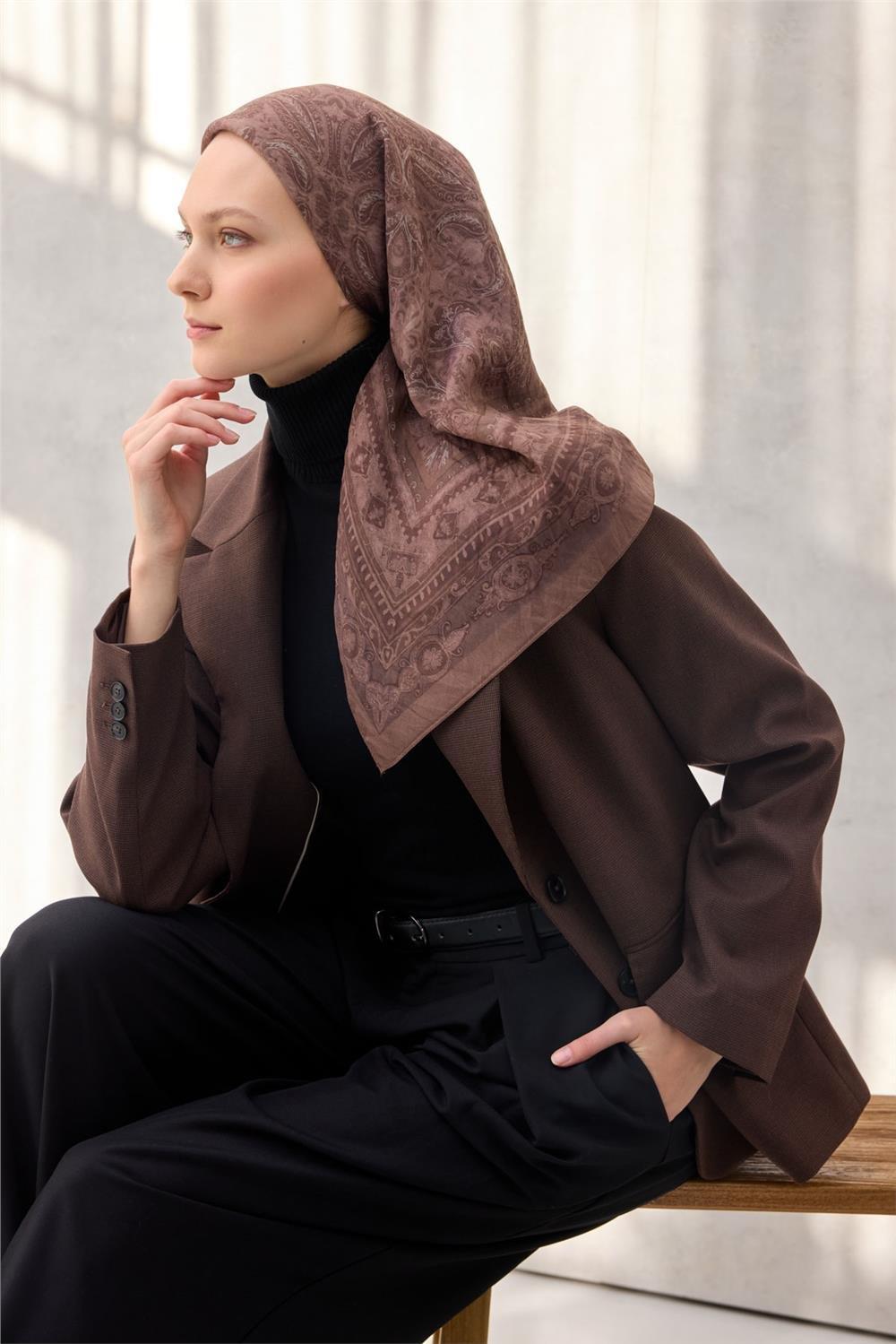 Viskon Velora Eşarp Dört Mevsim Mocha 90x90