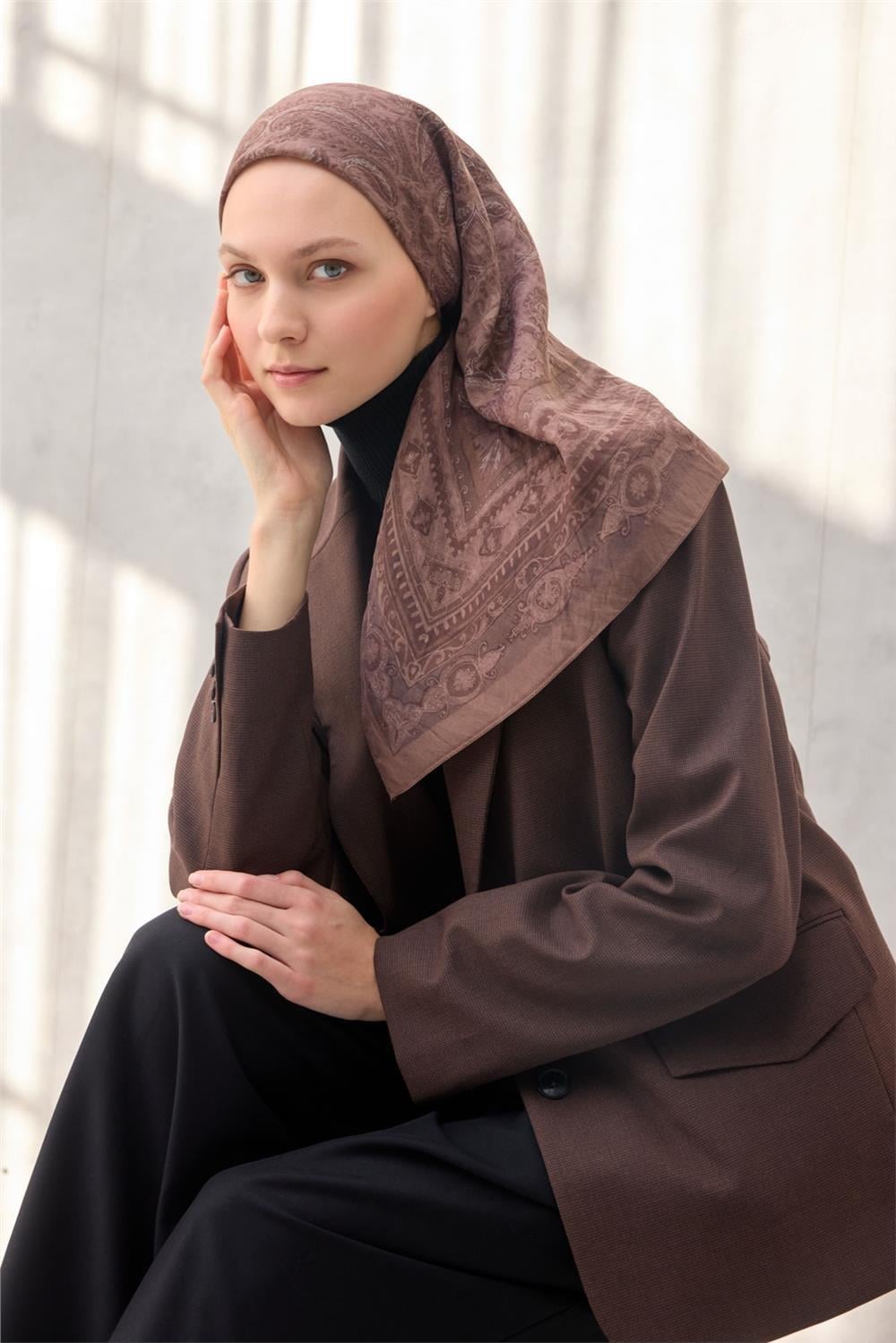 Viskon Velora Eşarp Dört Mevsim Mocha 90x90