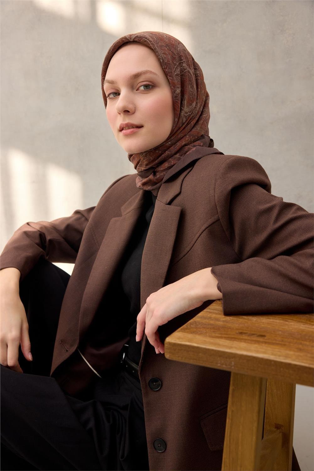 Viskon Velora Eşarp Dört Mevsim Bakır Kahve 90x90