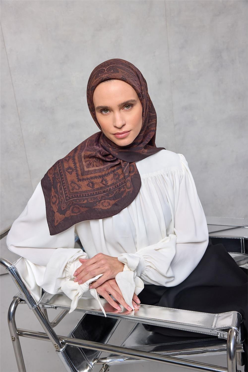 Viskon Velora Eşarp Dört Mevsim Siyah Mürdüm 90x90