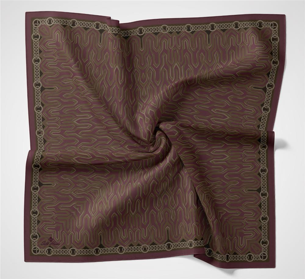 Viskon Velora Eşarp Dört Mevsim Zincir Desen Vişne 90x90