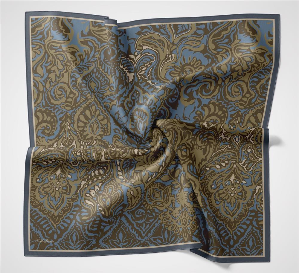 Viskon Velora Eşarp Koyu Indigo Antik Desenli Tok Duruşlu 90x90