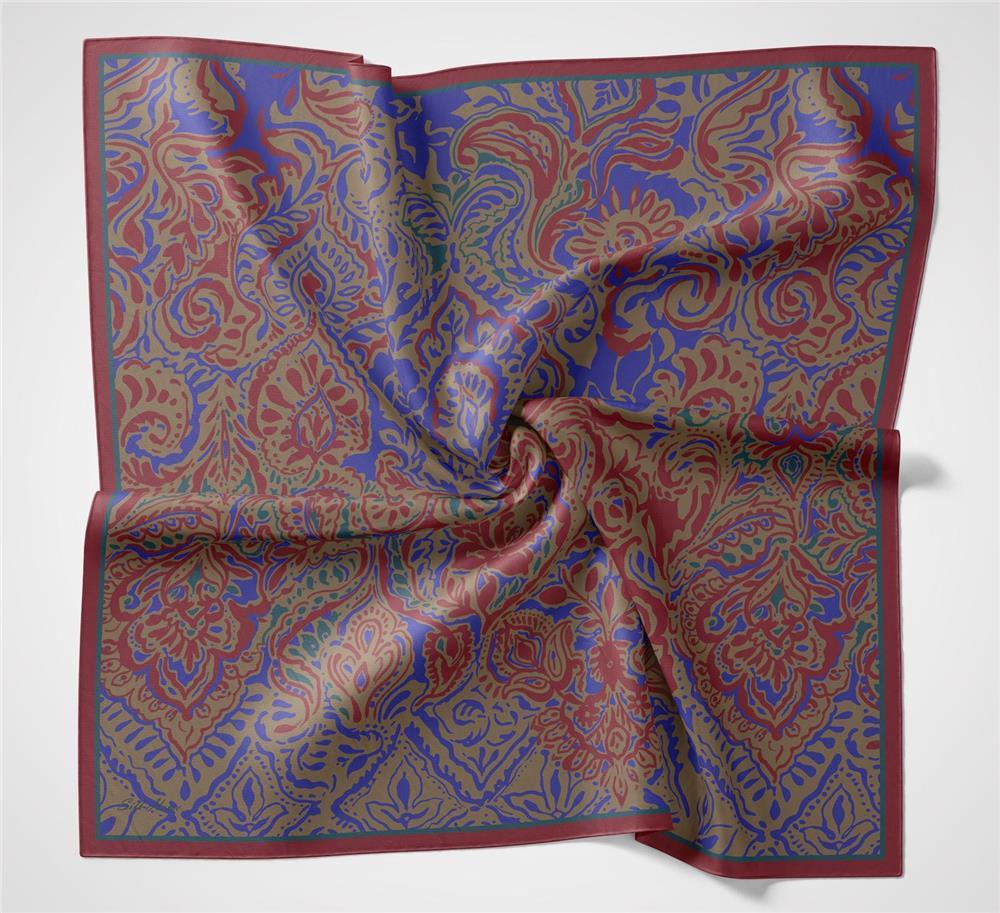 Viskon Velora Eşarp Kiremit Tonlu Antik Desenli Tok Duruşlu 90x90