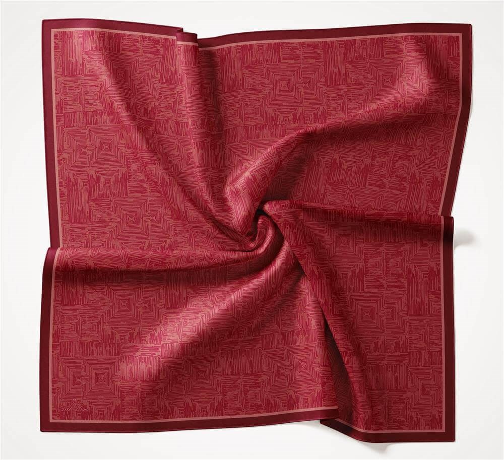 Viskon Velora Eşarp Dört Mevsim Labirent Desen Bordo 90X90