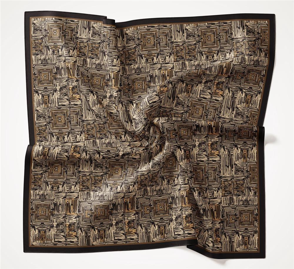 Viskon Velora Eşarp Bitter Tonlu Labirent Desenli Tok Duruşlu 90x90