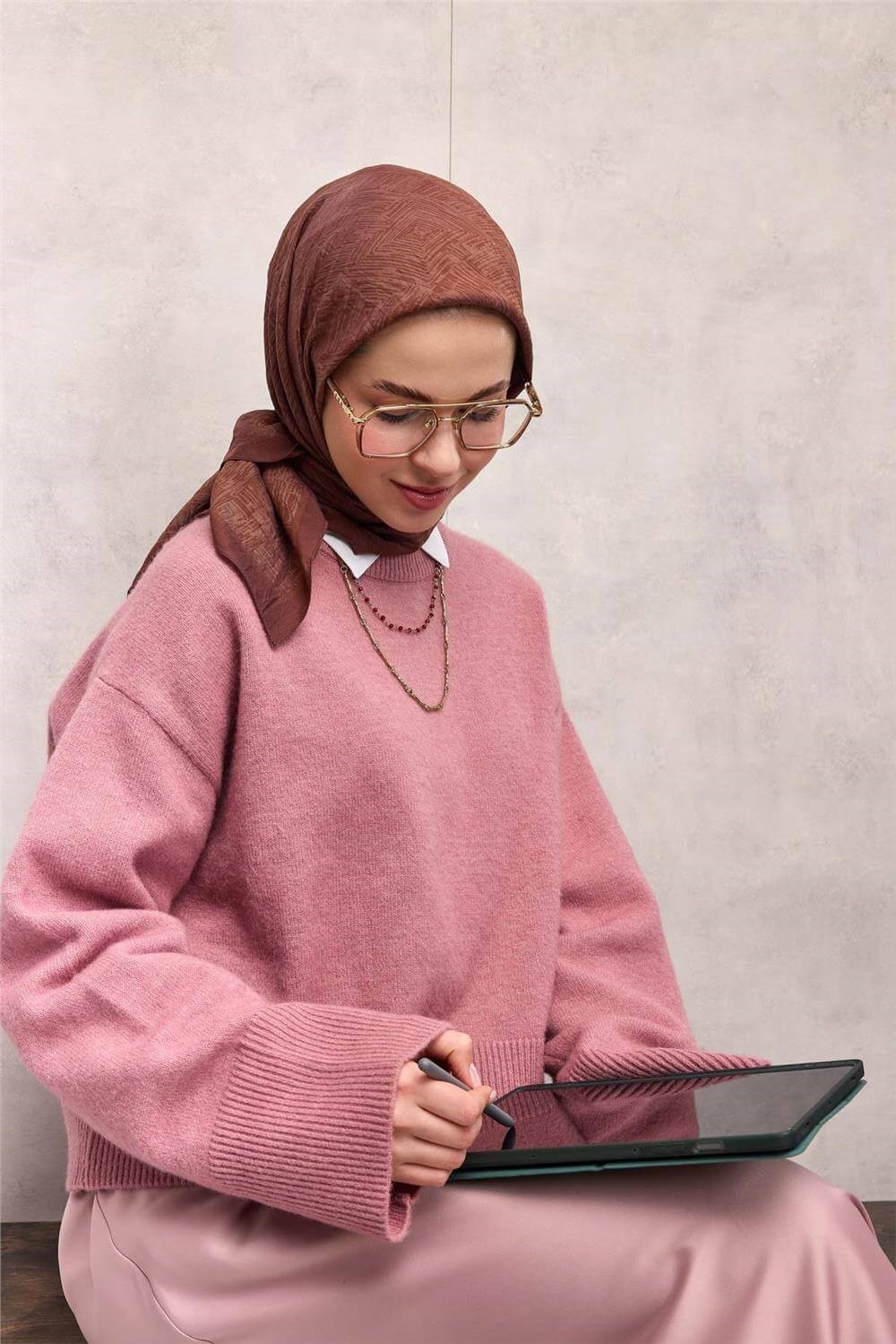 Viskon Velora Eşarp Dört Mevsim Labirent Desen Pastel Mor 90X90